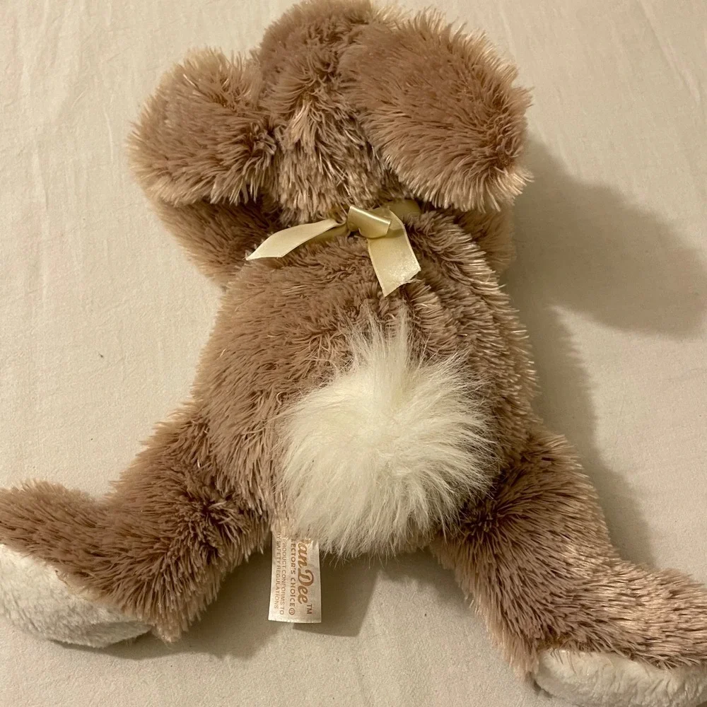 DanDee Plush Bunny Stuffed Animal Soft Toy Tan White Bow Kids Gift‎